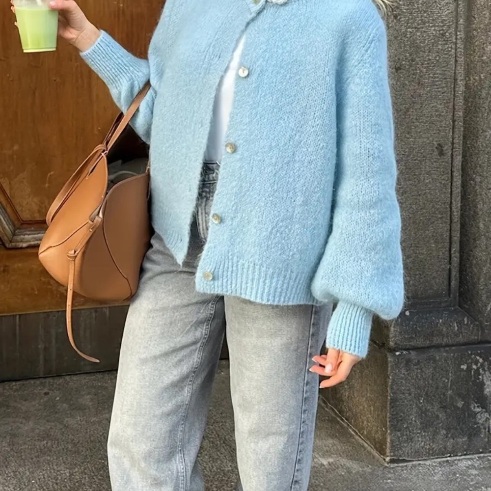 Button Down Knitwear Cardigan Women sweater blue - Picture 3 of 8